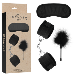 INTENSE - FETISH EROTIC PLAYSET 2 WITH HANDCUFFS, BLIND MASK AND TICKLER