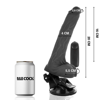 BASECOCK - REĀLISTS MELNS TĀLVADĪBAS VIBRATORS AR sēkliniekiem 20 CM -O- 4 CM