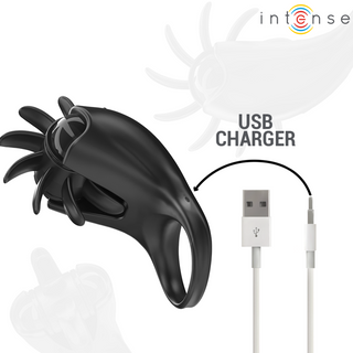INTENSE - MABEL VIBRATING RING 10 VIBRATIONS WITH CLITORIS STIMULATOR BLACK